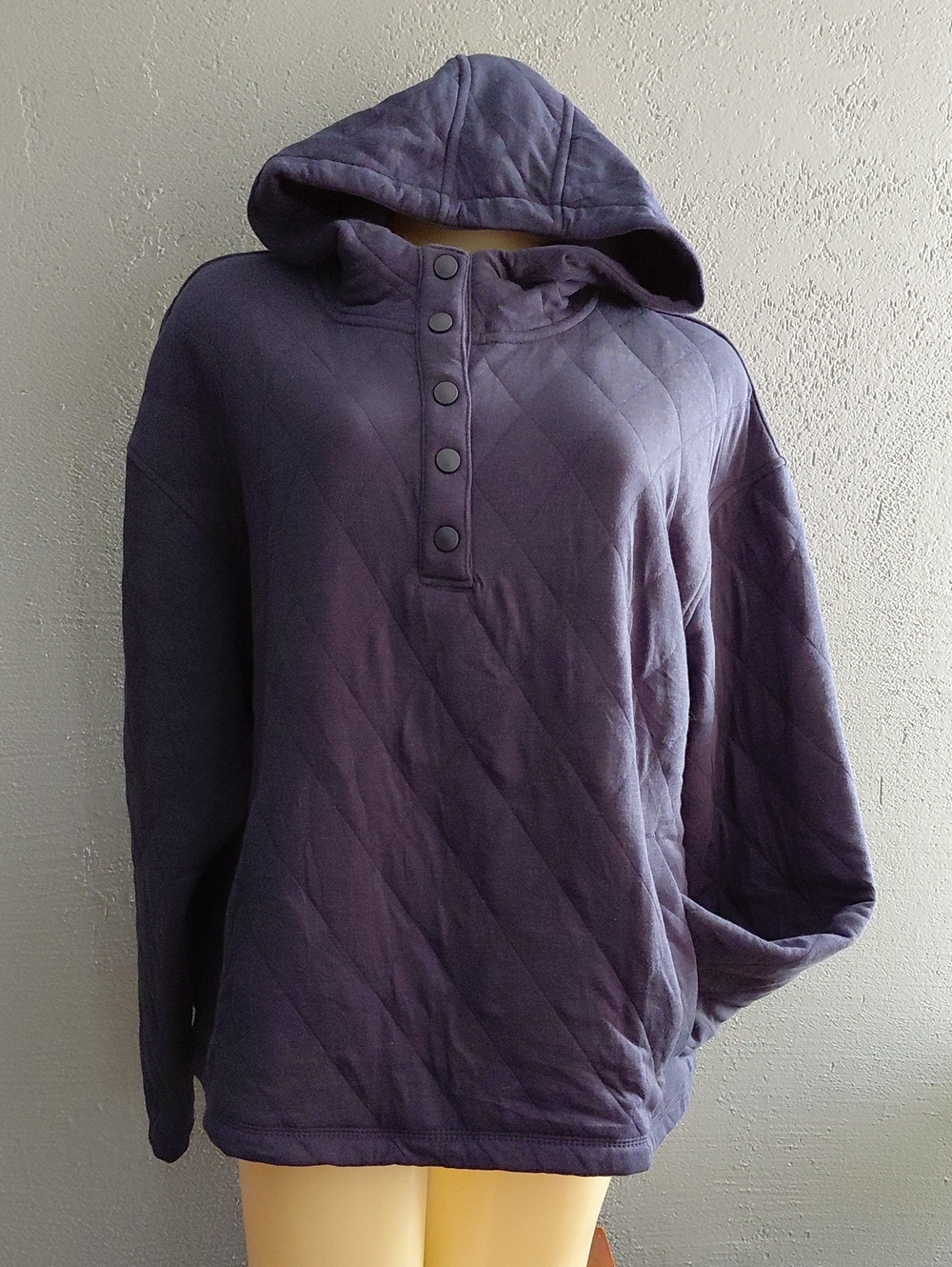Lands' End Quilted Hooded Snap-Placket Sweater - Purple